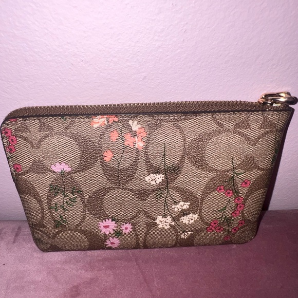 Coach Floral Signature Zip Wristlet - Brown with Pink & Green Accents - Picture 2 of 4